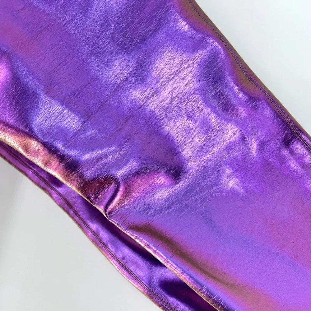 AMINA MUADDI Ami 95mm Thigh High Boot Womens 8.5 Purple Metallic Over The Knee
